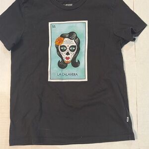 Vans Black Kids La Calavera Graphic Tee with Teal Panel